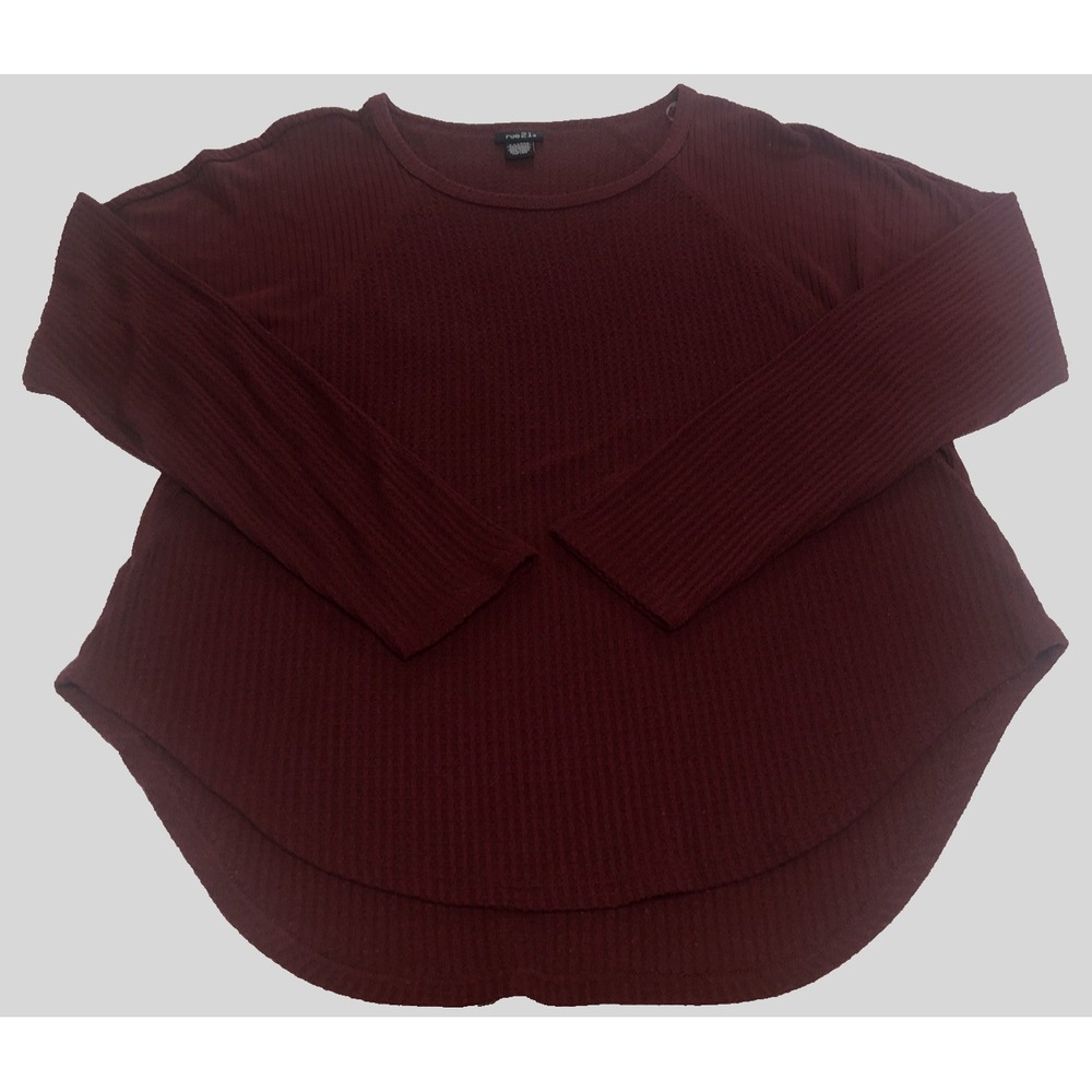 Rue 21 Women's Pullover‎ Long Sleeve Shirt XL Red Waffle Knit Scoop Neck Sweater